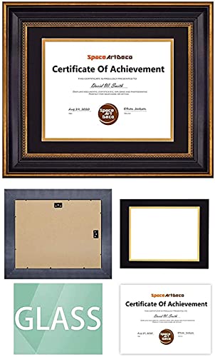 Space Art Deco, 11X14 Gold Black Design Diploma Frame Black Over Gold Double Mat For 8.5X11 Certificates And Documents Sawtooth Hangers Wall Mount (1-Pack, Ornate Gold) #TOP3