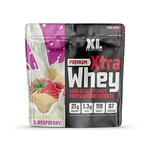 XL Nutrition Whey Protein | High Protein | Low Carbohydrates Protein Powder | Suitable for Vegetarians | 67 Servings | 2kg (White Chocolate Raspberry)