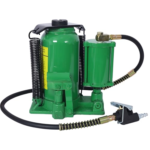 Air Hydraulic Bottle Jack Green, 20 Ton/44029 LBS All Welded Bottle Jack, 10.2-19.7 inch Lifting Range, Manual Handle and Air Pump, for Car, Pickup, Truck, RV, Auto Repair, Industrial Engineering
