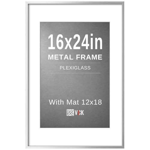 Image of VCK 16x24 Frame, Silver Metal - Matted to 12x18, for Art Print /Picture