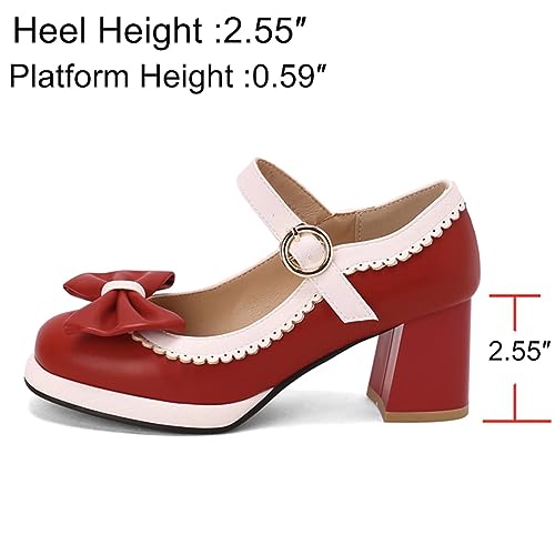 Image of FOREADA Lolita Bow Platform High Heel Women Rockabilly Mary Jane Dress Pump | Boasts soft kawaii retro vintage lolita tea party aesthetic, with block heel ,bow, round toe versatile style for dress wear