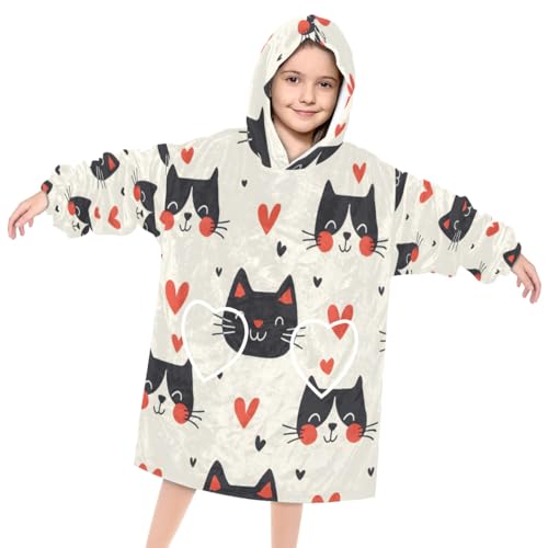 Wearable Blanket Hoodie for Kids, Scottish Fold Cat Fleece Sweatshirt Blanket Oversized Blanket Sweatshirt with Pocket Flannel Warm Hooded Blanket 6-10 Year Old Girl Boy Gift, One Size