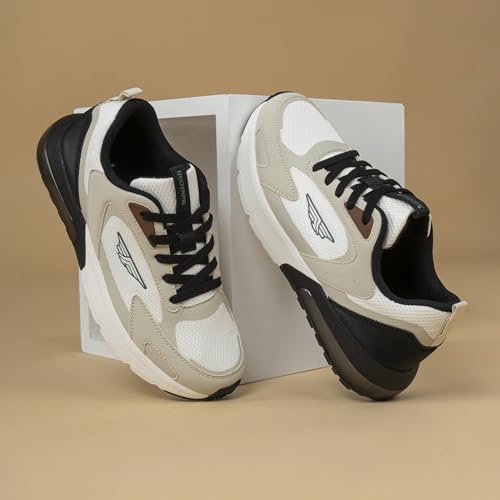 Image of Red Tape Men's Sneakers Black Pu Knit Rubber Printing Round Toe