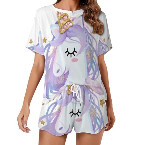Ensemble de pyjama pour femme vêtements de nuit été licorne fantastique