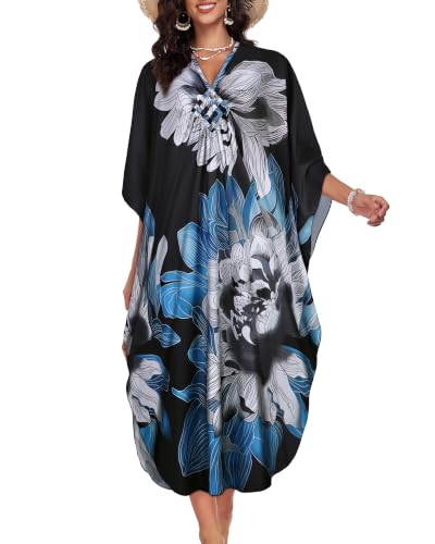 Image of Kaftan Dresses for Women V Neck Caftans Batwing Sleeve Beach Cover Ups | JILUVIN Plus Size Long Floral Print Dress, Loose Fit Maxi Casual Moomoo, Lounge House Mumu Nightgown Summer Vocation 2026