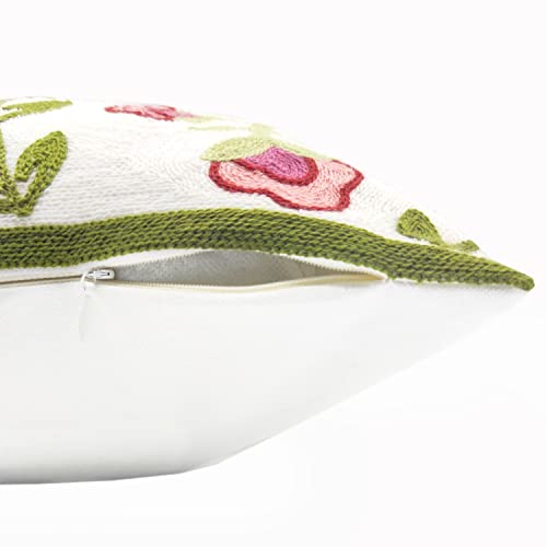 Alysheer Flower Embroidered Decorative Throw Pillow Covers 18"X18" Set Of 2 Pieces, Rose Floral Knit Pattern Luxury Cotton Cushion Case For Sofa Couch Living Room Bedroom Wedding Decor(Pink Flowers) #TOP4