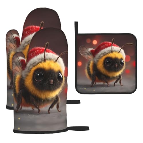 Juego de 3 manoplas de horno y soportes para ollas de Navidad, gruesos y duraderos, antiquemaduras y aislamiento térmico para tapa de cocina, horno microondas
