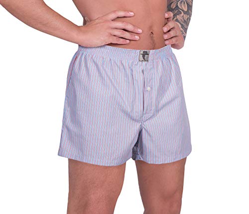 LUFT Mens Cotton 2 Pack Striped Soft Stretch Elastic Waistband Boxer Shorts3