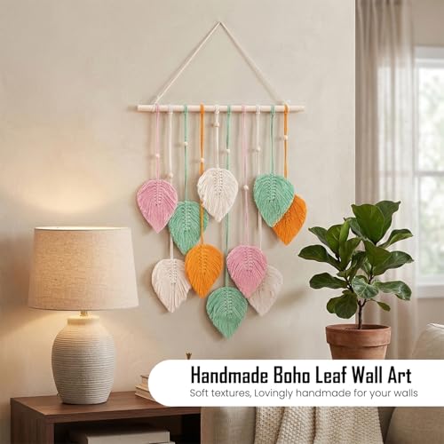 Image of Nostrae by Ekhasa Macrame Wall Hanging Leaves | Boho Wall Hanging Big Size | Handmade Macrame Wall Decor for Bedroom, Living Room, Balcony & Nursery | Boho Theme Home Decor Tapestry