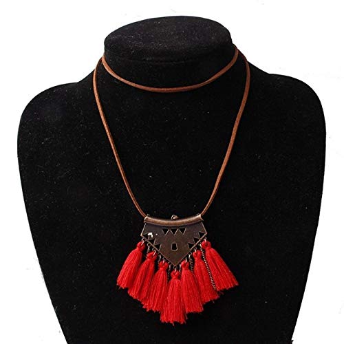 Preisvergleich Produktbild FEELHH Lange Pulloverhalskette,Böhmische Geometrie Wolle Quasten Halskette Ethnischen Gesäumten Halskette Klassischer Schmuck Schönheit