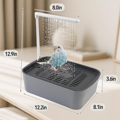 Image of PINVNBY Automatic Bird Bath Shower for Cage,Parrot Bath Box with Pump,Parakeet Bathtub Electric Fountain Circulating Water Contains USB Power Plug for Cockatiel Lovebird Conure Budgie(Gray)