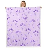 Homemissing Manta de forro polar con lazo y patrón de corazón, cobija Sherpa para niños, mujeres y hombres, cinta morada mullida para bebé, 30 x 40 pulgadas, estilo coqueta para cama, sofá, silla