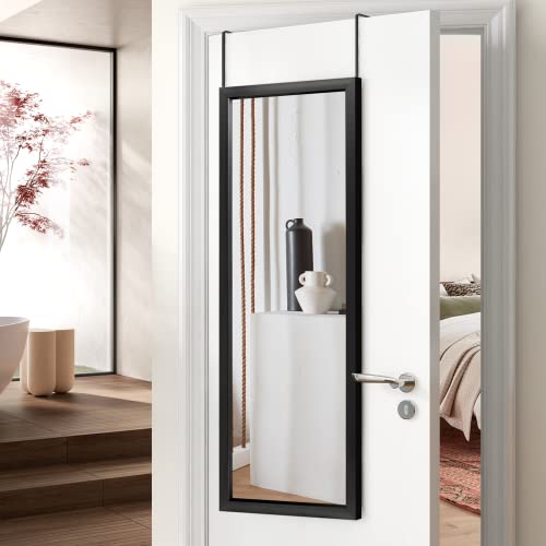 Image of NeuType Over The Door Mirror Full Length Mirror Hanging Over Door or Leaning Against Wall or Mounted On Wall, Door Mirror Full Length Mirror Over The Door, 43 inchx18 inch, Black, No Stand