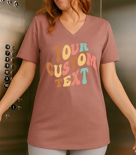 Custom T-Shirts For Men And Women Custom T Shirts Design Your Own With Custom Text, Funny Shirts, Bride Shirt, Personalized Shirts Made Just For You, Groovy Women Shirts (D) Women V-Neck T-Shirt)4