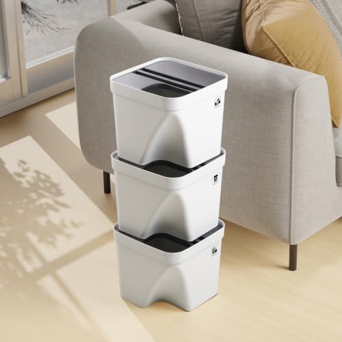 Image of 10L Dustbin with Lid | White | Pack of 3 | Multipurpose Garbage Bin for Kitchen, Home & Office | Wet & Dry Waste Basket for Food Waste, Recycling & Indoor Outdoor Use