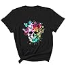 Gothic T Shirts for Women UK Halloween Skull Skeleton Butterfly Graphic Tops Plus Size Short Sleeve Crewneck Oversized Tees Shirts Steampunk Pattern Pullover Tops Sporty01 Black XXL #3