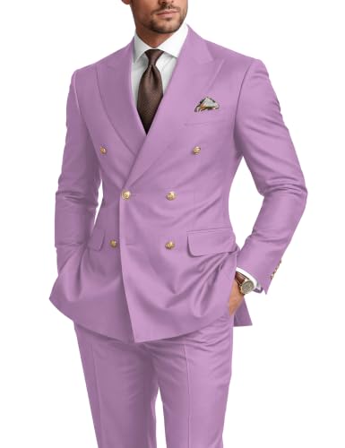 ZOUHEPING Mens 2 Pc Double Breasted Suit with Gold Button Prom 3XL
