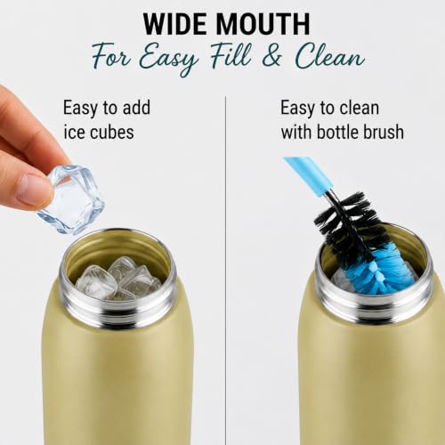 Image of CELLO Puro Steel-X Flint 900 Insulated Water Bottle 650 ml, Light Green | Easy Press Open Flip Top, Easy to Carry with Handle Leak Proof Inner Steel Water Bottle for School Kids, Office Gym Travel