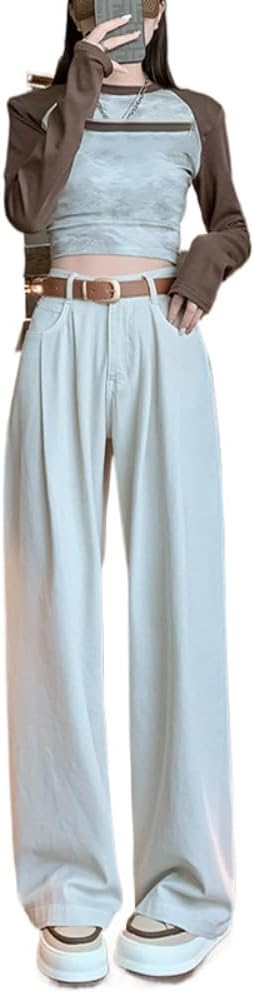 Waisted White Jeans for Women Spring Summer Loose Slim pearshaped straightleg Floor Pants