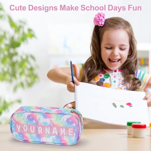 Image of Cute Kids Pencil Case - Girls Pen Pouch Large School Organizer | Pen Bag & Smooth Zipper, Multi-Slot Storage, Mesh Pocket, 900D Water Resistent, Giftable School Supplies, Rainbow Unicorn