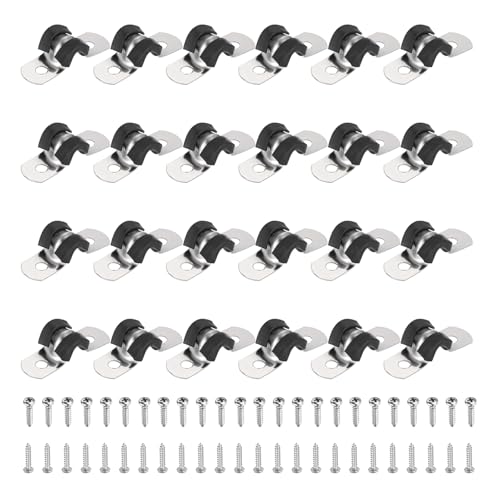 Image of sourcing map 24Pcs 8mm Pipe Clips 304 Stainless Steel M3x18mm Screws Black | Rubber Coated Cushion Pipe Strap Clamp,U-Shaped Bracket,for Tube Hose Cable Installation