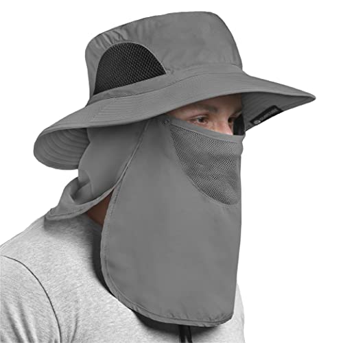 Sun Cube Fishing Hat For Men Outdoor Uv Sun Protection Wide Brim Sun Hat With Neck Flap Face Cover - Outdoor Hiking Safari Upf50+ Boonie Bucket Hat (Gray) #TOP1