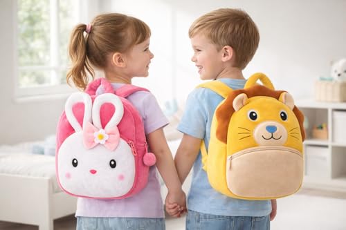 Image of Cartoon Plush Kids School Bag 2-6 Years | Soft Toy Backpack for Boys & Girls | Toddler Nursery Preschool Bag | Lightweight Adjustable Straps
