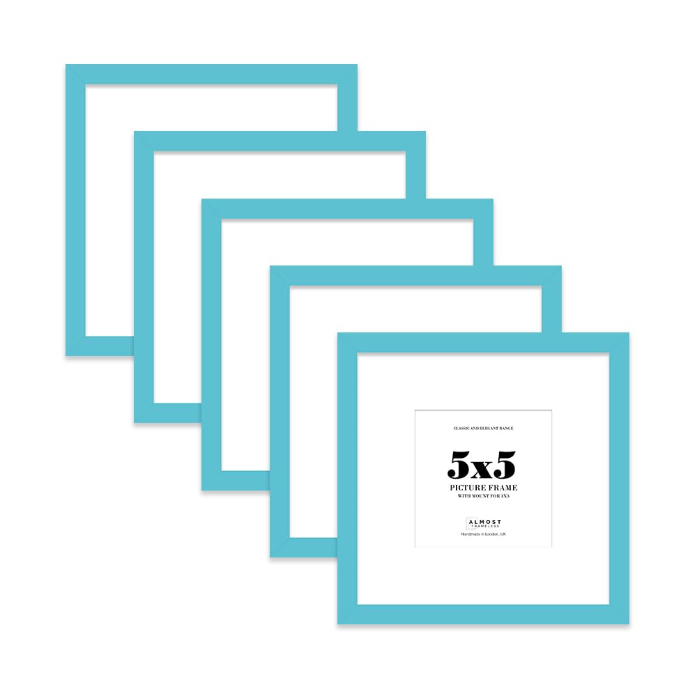 5x5 Turquoise Picture Frame with Mount for 3x3 Photos, Prints - Modern Square Wall Frame, Set of 5