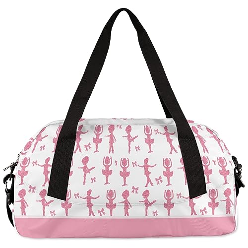 Custom Kids Duffel Overnight Dance Bag for Girls Personalized Dance Duffle Bag for Women Girls- Pink Silhouettes3