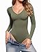 TRENLIVER Womens Long Sleeve Body Suits V Neck Thong Bodysuit Shirts Sexy Fall Going Out Tops Y2K 2025 Army Green XXL