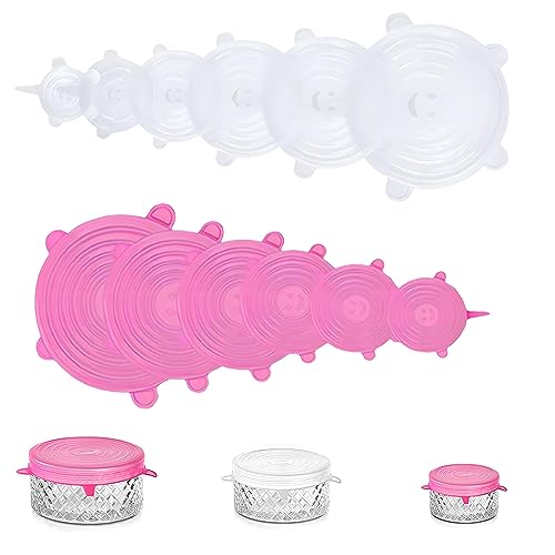ZKSXOA 12PCS ElásticaTapa Silicona, Tapas Silicona Cocina, Tapas Silicona Ajustables,Cubierta Silicona Tapa Silicona Vaso Tapa Antisalpicaduras Silicona para Boles Tazas Cristalería Tarros