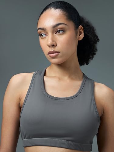 Image of TECHNOSPORT Women's Solid Slim Fit Scoop Neck Sports Bra ELASTOPLUS 4-Way Stretch Sleeveless Polyester Quick Dry for Gym Yoga Running