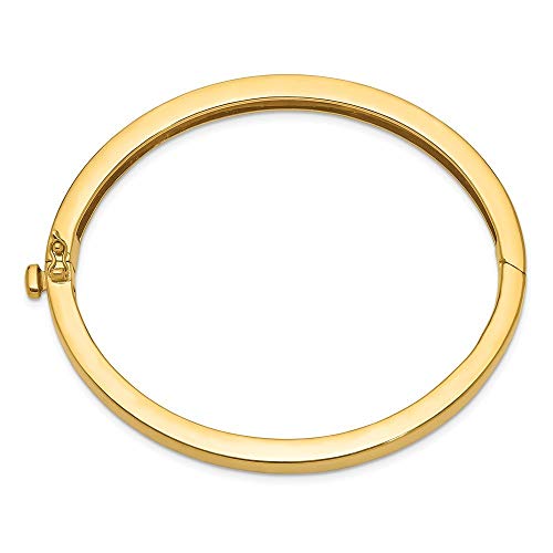 14K Yellow Gold Oval Open Back Safety Clasp 6.3Mm Polished Solid Hinged Cuff Stackable Bangle Bracelet Jewelry Gifts For Women #TOP2