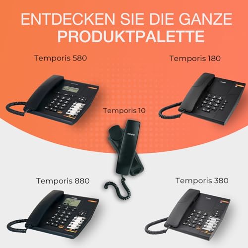 ALCATEL Temporis 580 PRO - Professionelles Festnetztelefon - Alphanumerische Anzeige - Stummtaste - Visuelle Anrufanzeige - Einstellbare Lautstärke - Rückruftaste - 10 Direktwahltasten - Schwarz