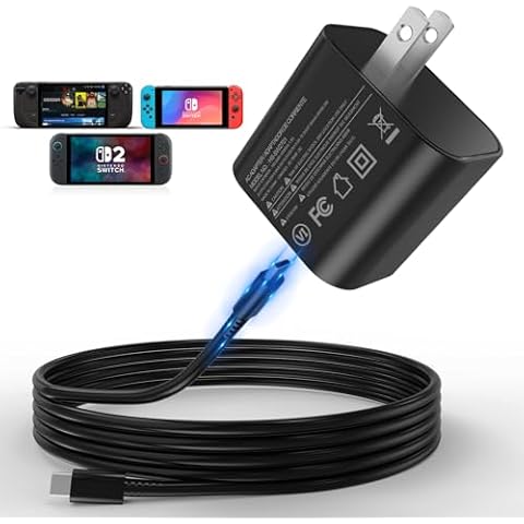 60W Charger for Switch 2, Wodbymat 20V/3A Fast Charging | Support 4K TV Dock Compatible for Switch 2&1/OLED & Steam Deck | 5FT USB-C Cable Cover