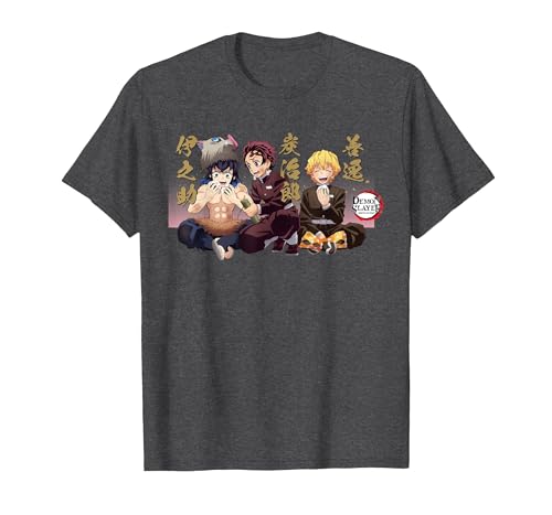 Demon Slayer: Kimetsu no Yaiba Tanjiro Zenitsu Funny Moment T-Shirt, Men, Dark Heather Grey, Small