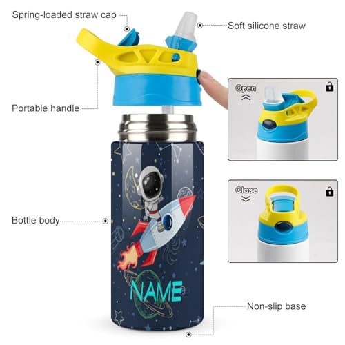 Custom Kids Backpack for Boys Girls Personalized Add Text Name Rocket Planet Astronaut Water Bottle Bookbags Customized School 2 Set Backpack4
