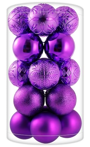 20ct Purple Christmas Ball Ornaments Shatterproof Plastic Christmas Tree Decorations for Xmas Party Home Office Holiday Decor -Large Size (3.15", 80mm)