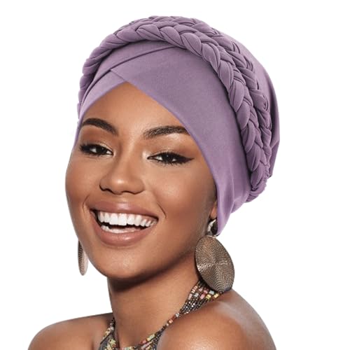 Image of DRESHOW African Women Turban Caps Beanie Twist Headscarf Pre-Tied Double Twisted Braid Hair Cover Wrap Hat Chemo Cancer Cap