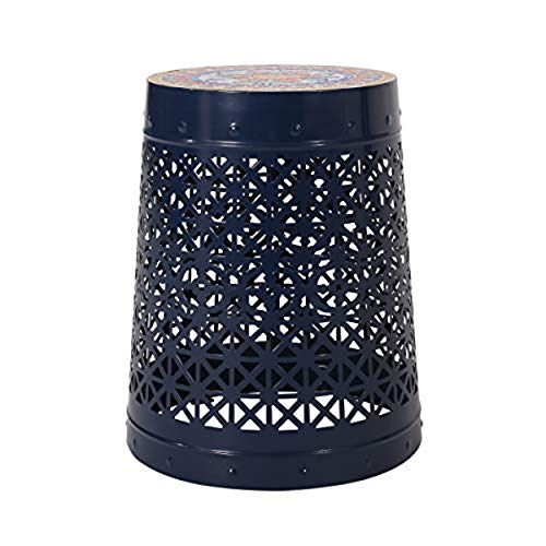 Christopher Knight Home Justin Outdoor Lace Cut Side Table With Tile Top, Dark Blue #TOP7