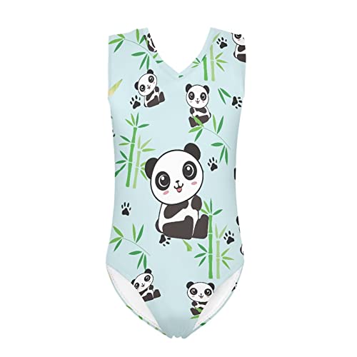 Suhoaziia Fille 1 piece Maillot de Bain Gymnastique Justaucorps Danse Athlétique Justaucorps 3-14 ans Enfant, Imprimé pandas., 9-10 ans Cover