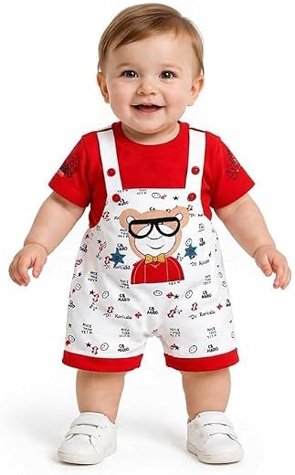 Baby Boys Hosiery Cotton Dungaree Set | Plain T-Shirt with Adjustable Strap Shorts | Adorable and Comfortable Daily Outfit...
