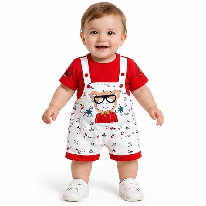 Baby Boys Hosiery Cotton Dungaree Set | Plain T-Shirt with Adjustable Strap Shorts | Adorable and Comfortable Daily Outfit for Baby Boys and Girls-image-27