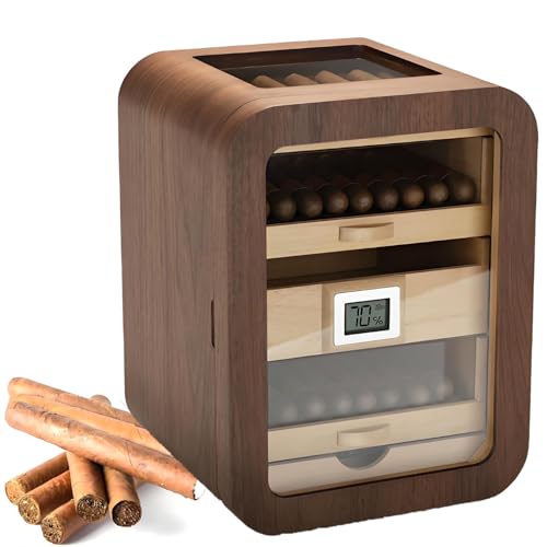 AiODiO Cave à cigares électrique, Cave à cigares avec fenêtre, avec humidificateur et hygromètre numérique, Cadeau de Luxe pour Les Amateurs de cigares Brown