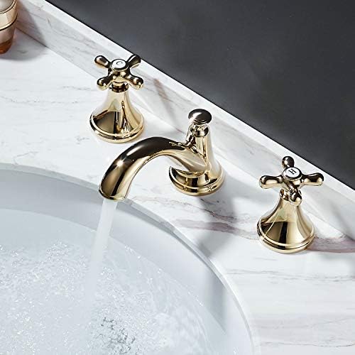 Rubinetto Lavabo Bagno 3 Fori Con Scarico Pop Up – Design A Cascata, Luce LED 3 Colori (Freddo/Caldo), Ottone Massiccio, Maniglie Doppie