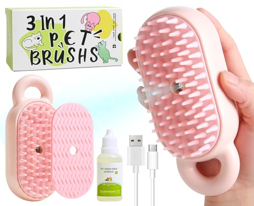 Image of Cat Steam Brush for Shedding, 3-in-1Multifunctional Pet Spray Hair Removal Comb for Shedding and Tangled Hairs,Water Brush for Cats (Pink)