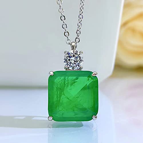 Yunkai Sterling Silver Emerald Necklace, 9Ct Princess Cut(15Mm) Lab Grown Emerald Gemstone Pendant Hypoallergenic White Gold Plated Jewelry Gifts For Her Birthday Day Christmas Gift #TOP1