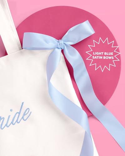 Bolsa Tote de Lona para Novia con Lazos Azules miniatura 3