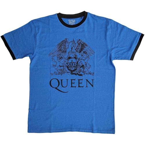 Queen Ringer T Shirt Classic Crest Band Logo Official Unisex Blue XL