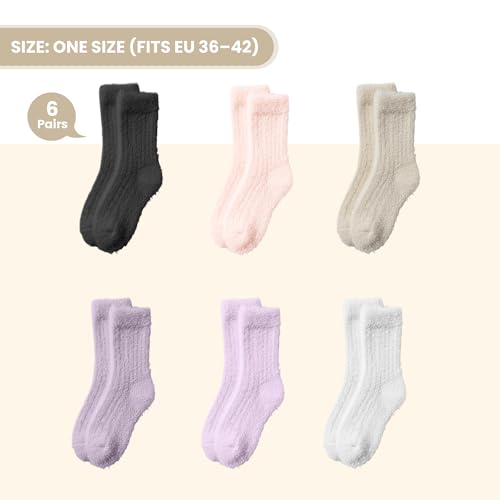 daqoupzi Lot de 6 paires de chaussettes douillettes pour femme 35-38/39-42, chaussettes de sommeil moelleuses pour femme, noir, violet, rose, beige, blanc. – vue 3
